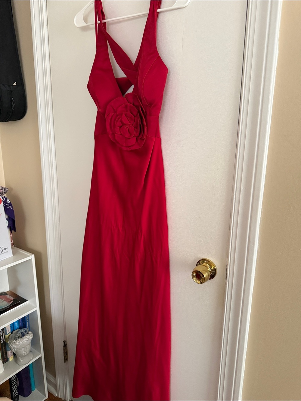 B Darlin Red Sleeveless Maxi Dress with Rosette Accent